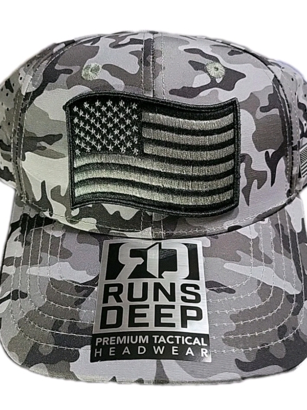 Runs Deep Premium Tactical American Flag Snapback Mesh Cap Grey Camo - NEW